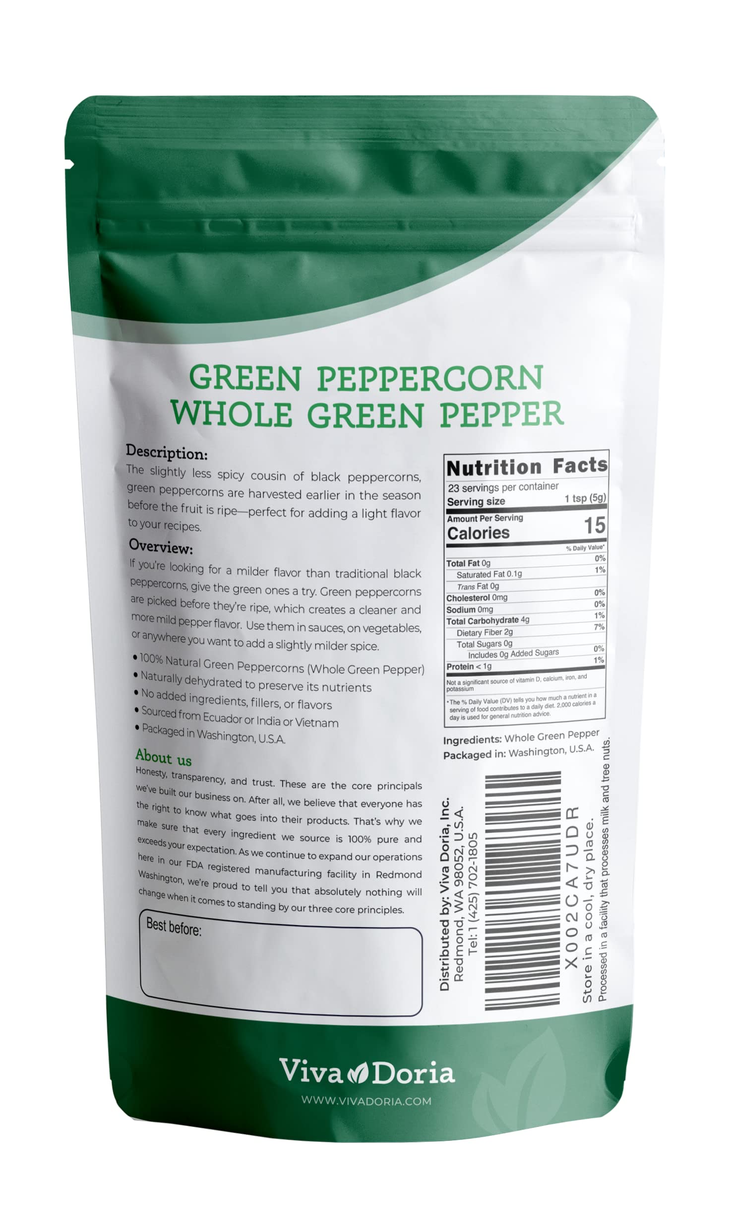 【pepperpots_more様】専用・緑360g≪フォロー割・リピート割特価 Amazon.com : Viva Doria Green Peppercorns, Whole Green Pepper